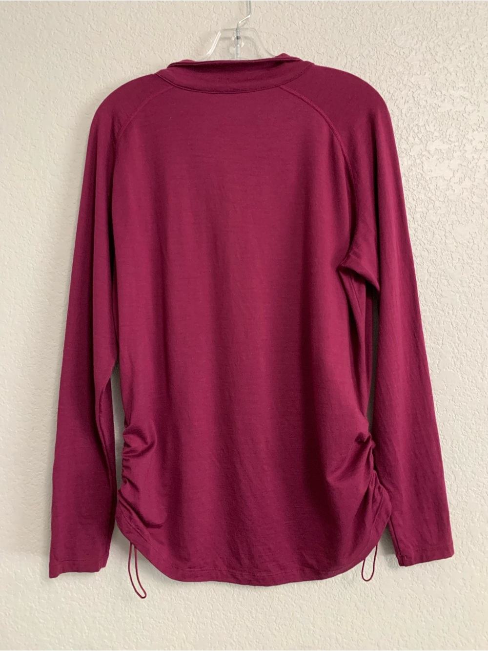 Ibex Top Womens XL Merino Wool 1/4 Zip Base Layer Side Ruched Outdoor Burgundy - Picture 3 of 13